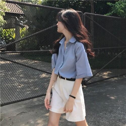 Shirts Women Simple All-match Solid Color Daily Causal Womens Trendy Loose Korean Style Summer High Quality Elegant Short Sleeve