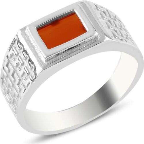 Silver 925 Sterling Red Agate Stone Ring