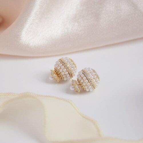 Korea Fine Jewelry Flower Simple Pearl Micro-inlaid Zircon Flower Stud Earrings for Woman Holiday Daily Elegant Earring