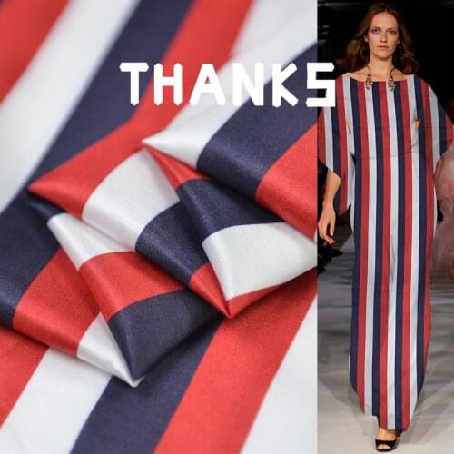 Silk Cotton Fabric Dress Parallel World Striped Prints Floss Satin Red Dark Blue White Striped Sewing Patchwork