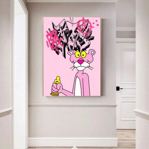 Modern Graffiti Funny Cartoon Pink Panther Posters and Prints Canvas Painting Wall Art Picture for Living Room Wall Decor Cuadro