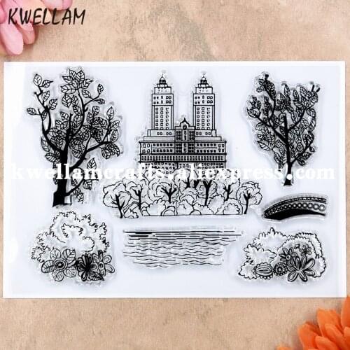Building Tree Scrapbook DIY photo cards rubber stamp clear stamp transparent stamp 11x15.5cm KW8122710