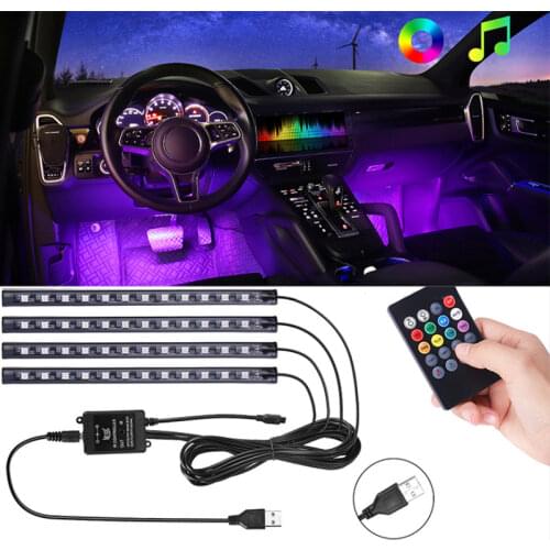 LED Car Foot Light Ambient Lamp With Cigarette Wireless Remote Music Control RGB Multiple Automotive Interior Decorative Lights