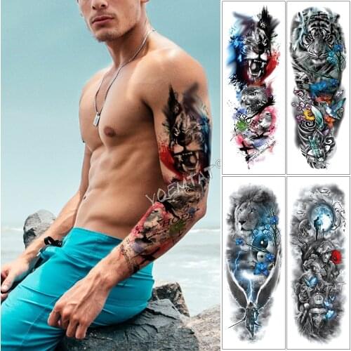 Large Arm Sleeve Tattoo Japanese Lion Eagle Waterproof Temporary Fake Tatoo Sticker Skull Animal Hope Men Women Full Totem Tatto