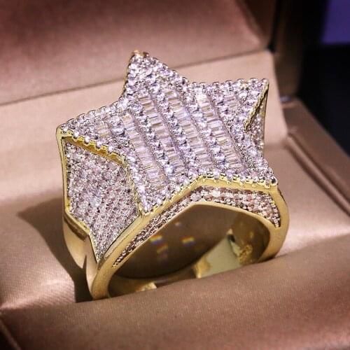 Retro New Hip-hop Full Crystal Zircon Micro-inlaid Zircon Five-pointed Star Five-pointed Star Ring Men and Women Jewelry