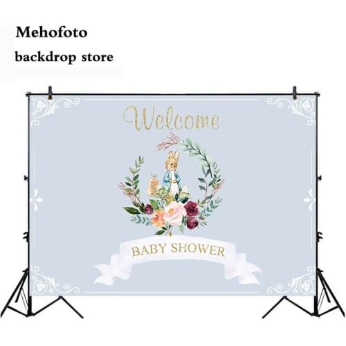 Mehofoto Newborn Baby Shower Photography Backdrops Gray Backgrounds Rabbit Photo Backdrop Studio for Photography Vinyl Cloth 767