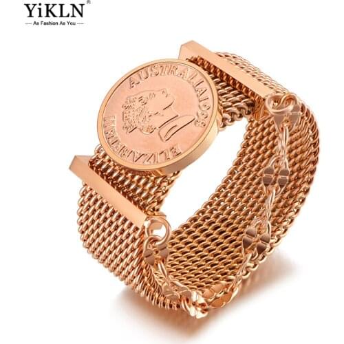 YiKLN Trendy Titanium Stainless Steel Queen Elizabeth Avatar Ring CZ Crystal Wedding Ring Jewelry For Women Anillos YR20049