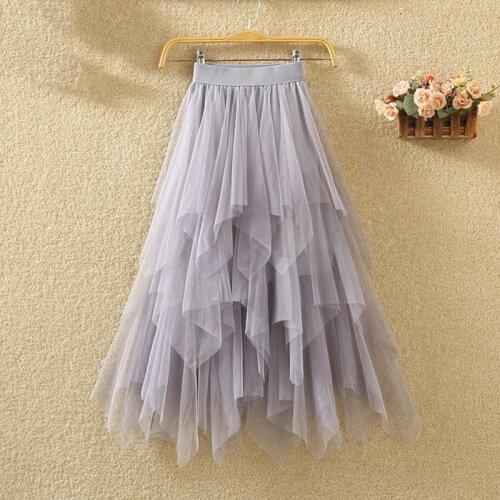 Tulle Skirts Womens Faldas Mujer Moda 2021 Fashion Elastic High Waist Mesh Tutu Maxi Pleated Long Midi Saias Jupe Womens Skirt