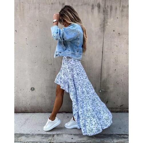 2021 Bohemian Floral Skirts Women Summer High Waist Asymmetrical Long Skirt Casual Beach Skirts Female