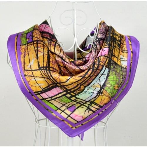 Purple Female Geometric Pattern Large Silk Scarf Hot Sale 100% Crepe Satin Silk Scarf Shawl Spring Autumn Scarves Wraps Printed