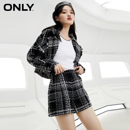 ONLY autumn new style small fragrance pocket lattice straight slim short casual pants women | 120315011