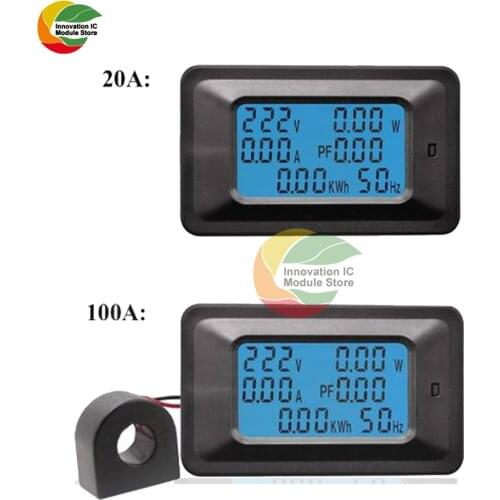 6 IN 1 Digital AC Voltage Meter 100A/20A 110~250V Energy Meter Voltmeter Ammeter LCD Panel Monitor Power Meter Hz Power