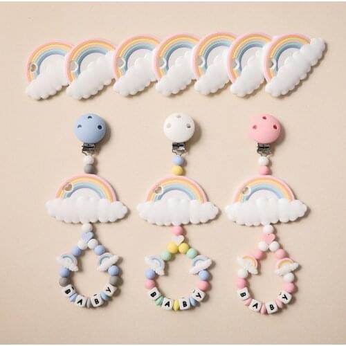 1Pcs Baby Silicon Teether Toy Cart Chain Rainbow Shape Educational Rattles Cart Pendant Toys Baby Accessories