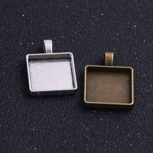 2pcs 20/25mm Inner Size Square Cabochon Base Setting Charms Pendant,Fit 20/25mm Square Glass Cabochons