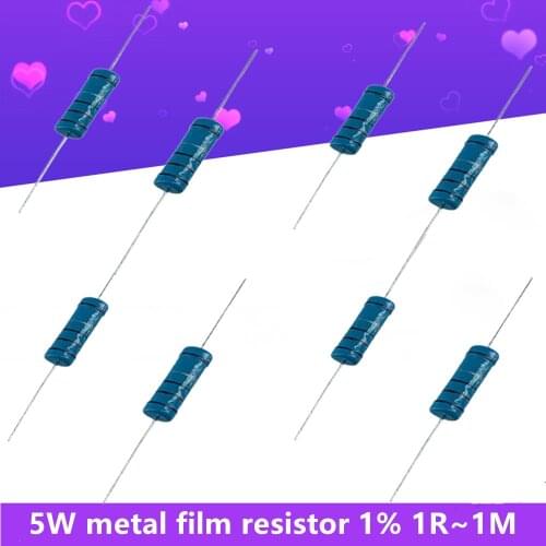 20Pcs/lot 5W Metal Film Resistor 1% 1R~2.2M 1K 2.2K 4.7K 10K 100R 220R Five-Color Ring Resistors Assorted Kit Set Ohm Resistance