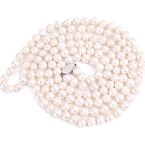Steamed bread round natural fresh water pearl necklace sweater chain extension 8-9mm sweater chain for mom to girlfriend
