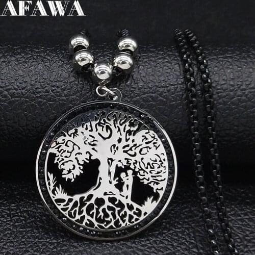 2021 Fashion Couple Tree of Life Stainless Steel Crystal Necklace Women Silver Color Black Necklaces Jewelry colgantesN77S01