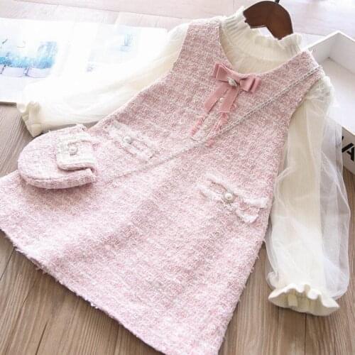 2021 fall new baby girl fashion t shirts and bow sleeveless dress and bag 3pcs sets children outfits wholesale