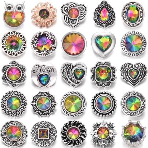 6pcs/lot New Snap Button Jewelry Bracelets Charm Metal Crystal Rhinestone Colorful 18mm Snap Buttons Fit DIY Snap Bracelet