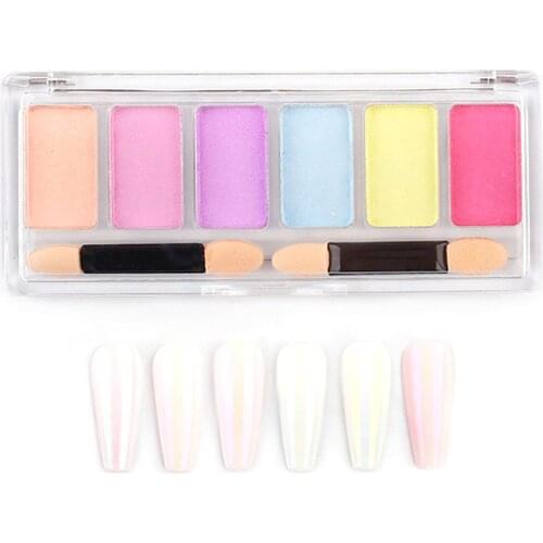 6Color/Box Nail Solid Pigment Watercolor Decoration Metallic Paint Laser Chrome Mirror Eyeshadow Aurora Nail Art Glitter Powder