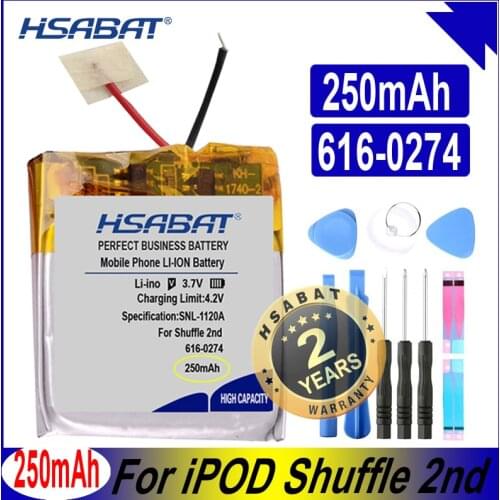 HSABAT 616-0274 250mAh Battery for iPOD Shuffle 2nd Generation 2 Shuffle2 G2 G3 3 616-0278 Batteries