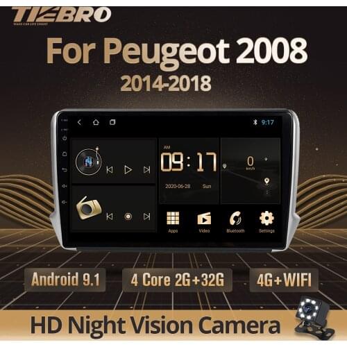 TIEBRO No 2 Din Android 9.0 Car DVD Player Radio Multimedia Autoradio Stereo GPS IPS Wifi Navigation For Peugeot 2008 2014-2018