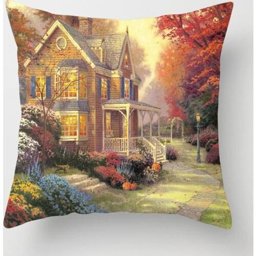 Retro Rural Color Cities Pillowcase 45*45 Creative Cushion Cover for Sofa Home Car Decor Colorful Cartoon House Pillow Case