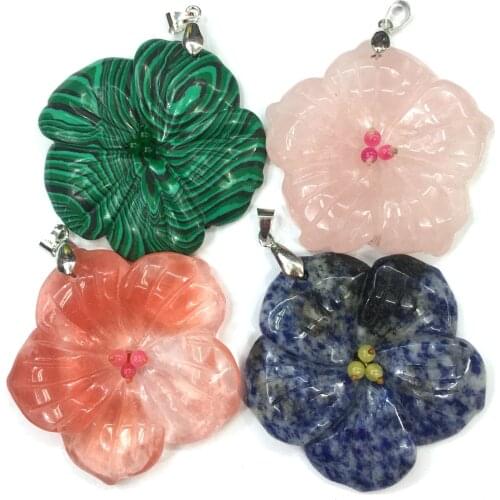 Flower-shaped Watermelon Red Stones Pendant Reiki Healing Natural Stone Amulet DIY Jewelry Natural Stone Charms Size 50mm