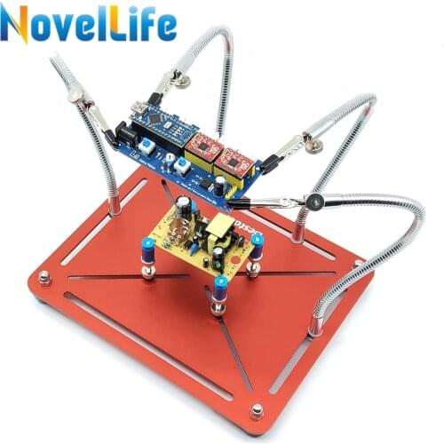 2 in 1 Helping Hands Soldering Aid Tool Third Pana Hand Movable PCB Board Holder 4 Metal Flexible Arm Alligator Clip