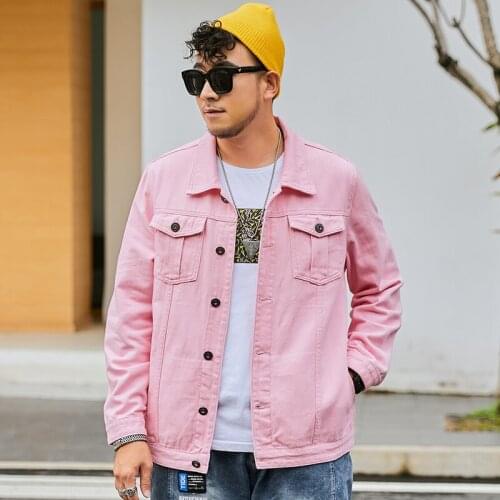 New Pink Denim Jacket Men Autumn Casual Loose Oversized Classic Vintage Simple Streetwear Jeans Coat Women Plus Size 7xl 8xl