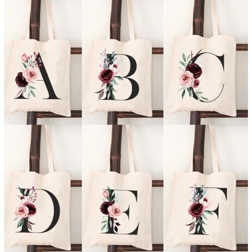 Letter Flowers Printing Women Shopping Bags Female Canvas Shoulder Bags Eco Storage Pouch Travel Handbag Reusable Foldable Totes