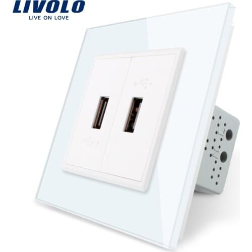 Livolo Pocket Socket , White Crystal Glass Panel, Two Gang USB Plug Socket / Wall Outlet VL-C792U-11/12,no Logo