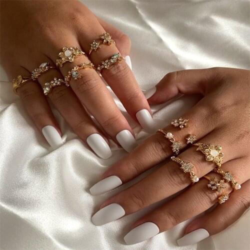 13 Pcs/set Women Fashion Rings Set Gold Color Heart Crystal Pearl Geometric Open Joint Ring Party Wedding Jewelry Lover Gift