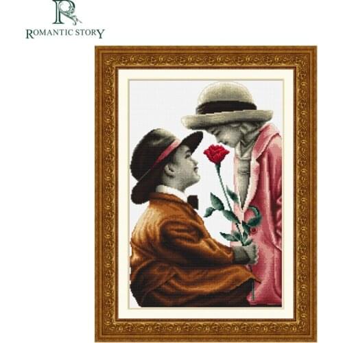 Romantic Story Needlework Precise Printed First Kiss Patterns DIY DMC Cross Stitch Sets Embroidery Kits Counted Cross-Stitching