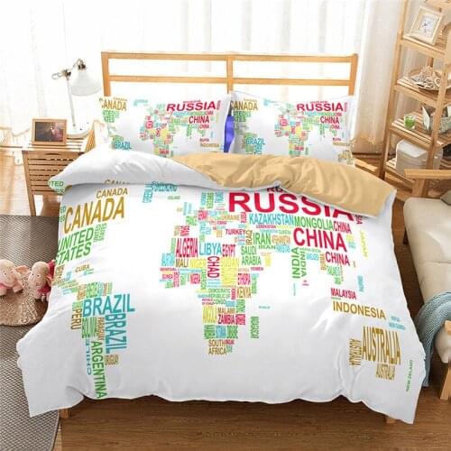 World map print bedding set Twin size white duvet cover with pillowcase AU Single size Quilt cover comfort home textiles