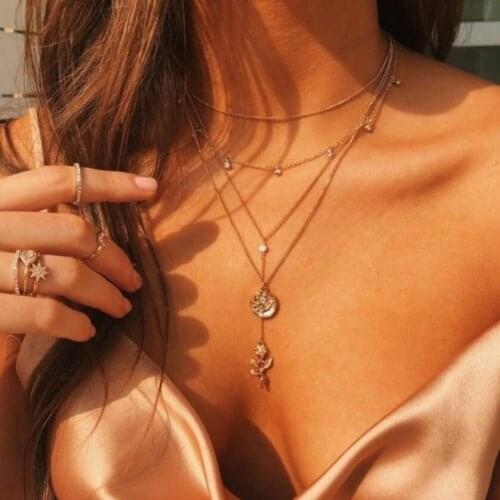 New Fashion Necklaces Gold Necklace Multi-layer Rose Pendant Boho Chain Necklace Gothic Luxury Designer Jewelry For Women