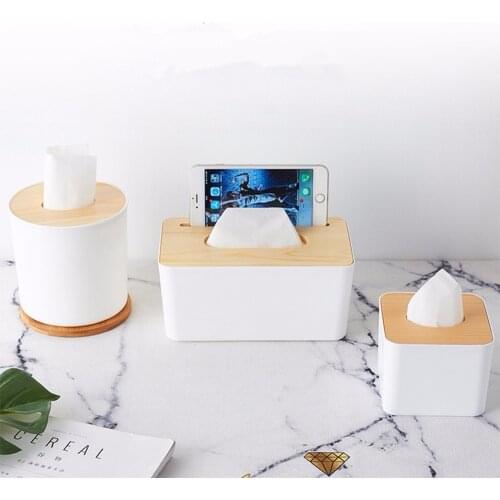 New Wood Cover Car Plastic Tissue Box Holder Kitchen Storage Box Office Home Organizer Table Tissue Box With Phone Shelf