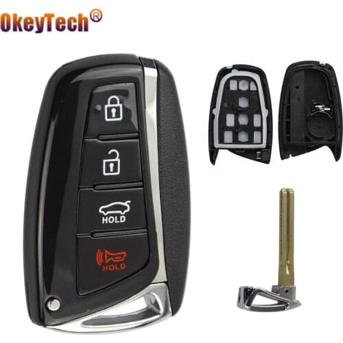 OkeyTech 4 Buttons Replacement Auto Key Shell Case Fit for Hyundai Genesis 2013-2015 Santa Fe Equus Azera Remote Control Parts