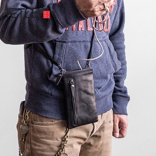 AETOO Vegetable tanned leather mens messenger bag, trendy leather mobile phone bag, coin purse with card slot