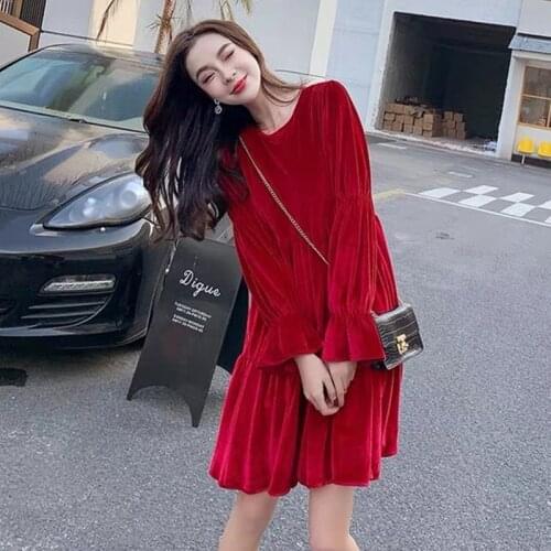 2021 Spring women fashion sweet Pleated ruffled velvet dress,plus size long sleeve velour party dress M-6XL Black purple dress