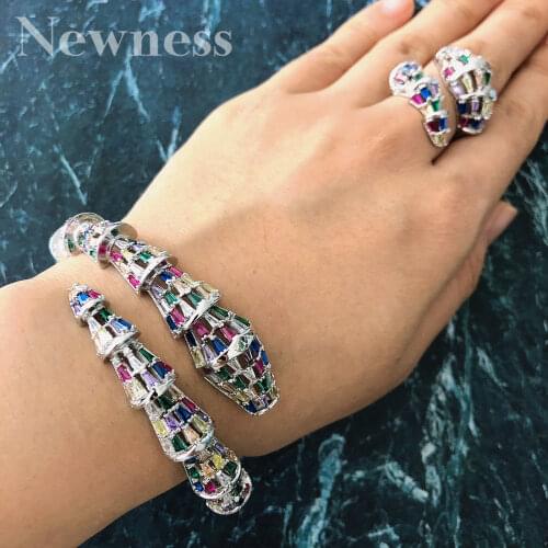 Newness trendy Geometricwer Charm Bracelet Bangle Ring Set For Women Accessories Cubic Zirconia Earrings Jewelry Sets moda