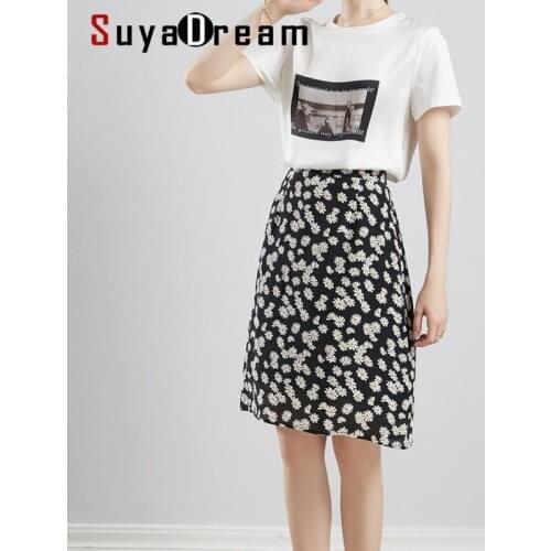 Women Silk Skirt 100%Real Silk Crepe Floral Skirts 2020 Summer A-line Saia Printed Mini Skirts falda