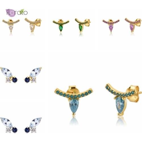 925 Silver Exquisite Crystal Stud Earrings Colorful Water Drop Zircon Earrings Elegant Fashion Jewelry For Women Birthday Gifts