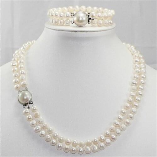 Women Natural Freshwater Pearls Mabe Clasp Jewelry Set Necklace Bracelets Luxury Temperament Party Evening Fashion Accessories