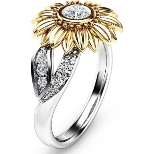 Fashion Rings For Women Girl CZ Zircon Gold Silver Plated Wedding Bridal Finger Ring Party Sunflower Bague Wholesale Jewelry