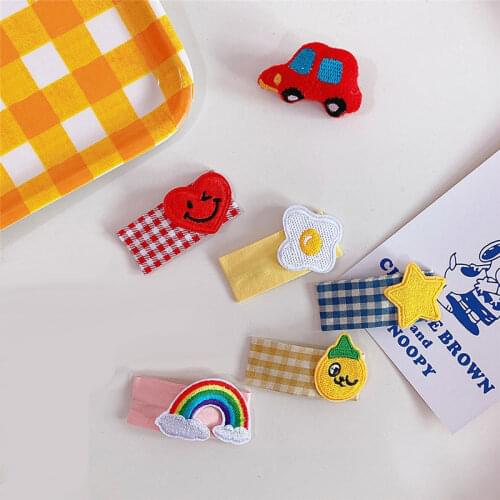 1 Piece Cartoon Kids Snap Hair Clips Baby Girls Plaid Fabric School Style Sweet Hair Pins Barrettes Headwear Hair Accessories
