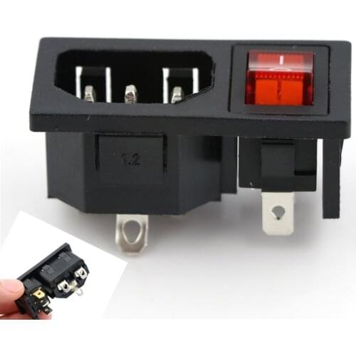 1pcs Red Rocker Switch Fused IEC 320 C14 Inlet Power Socket Fuse Switch Connector Plug Connector AC 10A 250V 3Pin