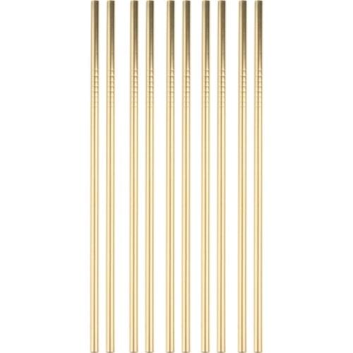10 Pieces Reusable Metal Stainless Steel Drinking Straws Straight for Cups Gold Tone - Washable Easy to Clean