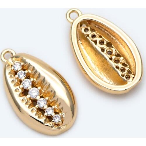 10pcs CZ Paved Gold Cowrie Shell Charm, Cowrie Shell Charm Pendant, Seashell Charm, Shell (GB-1814)