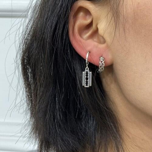 2Pcs/set Stainless Steel Small Razor Blade Earrings Drop Earring Steampunk Hanging Earrings Jewelry Women